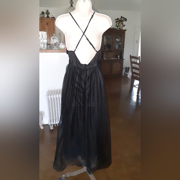 Sparkle/Shimmer Black Organza Formal Crisscross Spaghetti Strap Maxi Dress NEW! - Picture 4 of 8
